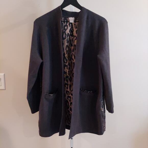 Chico's Sweaters - Chicos Cardigan Size 2 Petite Gray Longline Metallic Animal Print Dressy